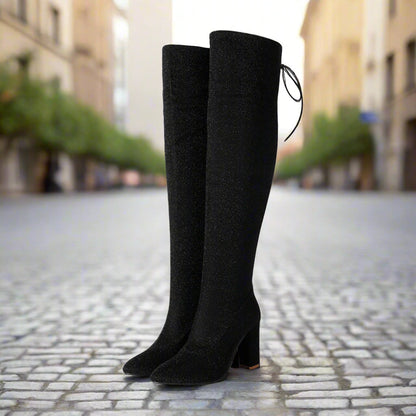 Plus-Size Over The Knee Long Boots for Women – Chunky Heel Nightclub Platform