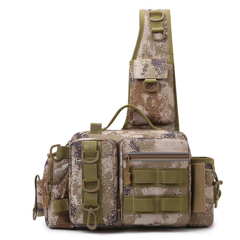 Men's Fishing Backpack: Equipped with bait box, equipment storage bag, pole holder, sling & shoulder bag design.