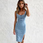 U-neck Suspender Denim Jean Dress Women