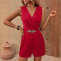 Elegant Sleeveless V-Neck Jumpsuit Solid Color One-Piece