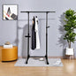 Short clothes hanger with chassis and wheels, heavy-duty rolling clothes hanger, black