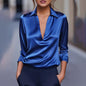 Elegant Women's V-Neck Long Sleeve Blouse With Satin Sheen Formal Shirt