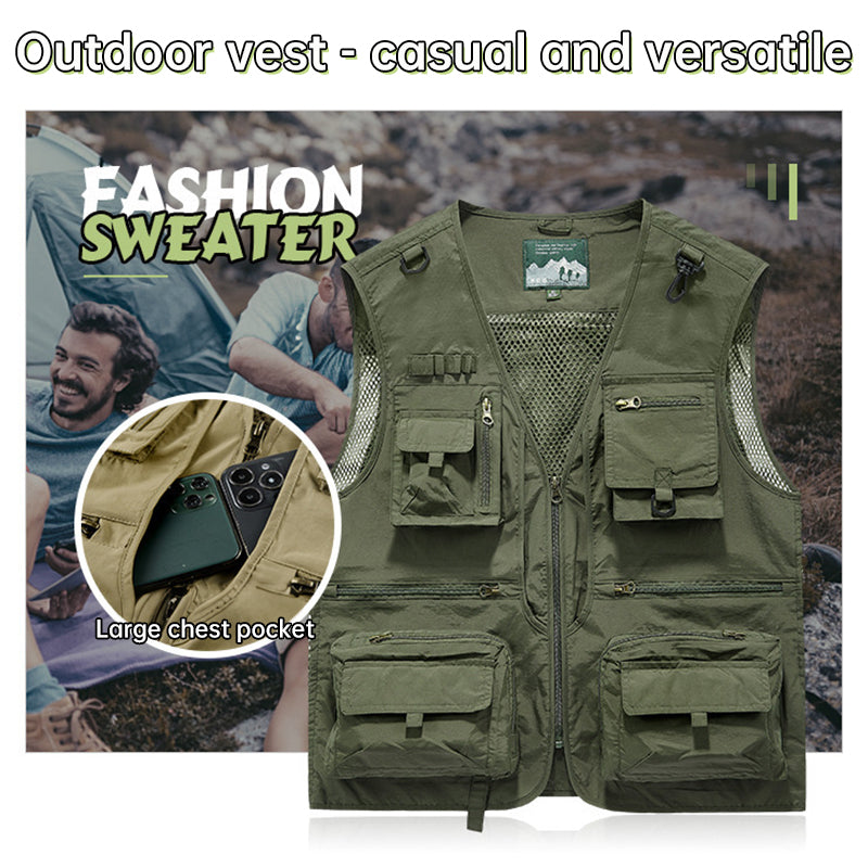Men’s Summer Tactical Vest: 14-Pocket, Mesh, Ideal for Hiking, Fishing, Photography & Work