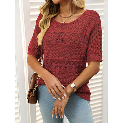 Women’s Short Sleeve Crochet Knit Hollow-Out Top