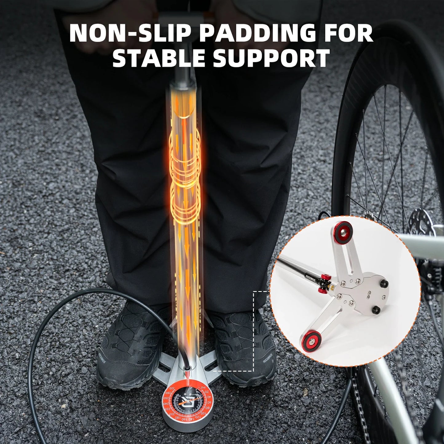 ROCKBROS 240PSI Classic Floor Drive 3.5 High Pressure Bicycle Floor Pump with Accurate 3.5" Analog Gauge