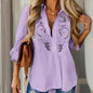 Women’s Contrast Lace Long-Sleeve Button‑Down Blouse