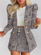 Plus Size Plaid Skirt Suit for Women – Two-Piece Blazer and High Waist Skirt Set