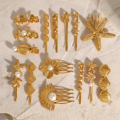 Stainless steel shell hair clip with bangs, high-end feel, ins metal hair accessories, broken hair clip at the back of the head
