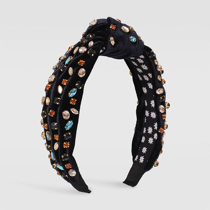 Exaggerated Fashion Hair Bands Female Corduroy Temperament Sweet Hair Ornaments Wide Side Knotted With Diamonds Headband