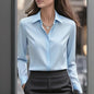 Loose Fit Satin Blouse — V-Neck Long Sleeve Tunic Top for Office & Casual Wear