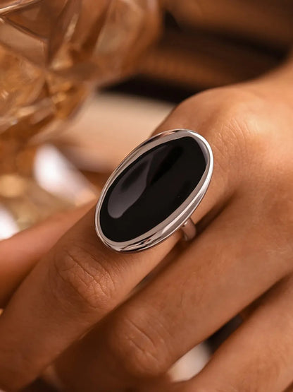 Elliptical Open Ring French Light Luxury Drip Oil Heavy Industry Casting Stainless Steel