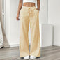 Women's Striped Print Straight Wide Leg Pockets Pants Casual Long Pants