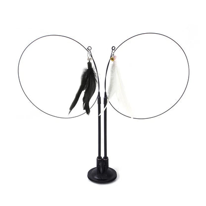 Suction cup cat toy stick that can be attached and held with steel wire multi head interchangeable cat toy and pet supplies