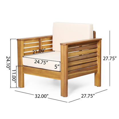 ( Set of 2) Outdoor Acacia Wood Club Chairs with Cushions, Teak+Beige, 27.75"D x 32"W x 27.75"H