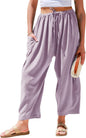 European and American women's elastic waisted pleated high waisted wide leg loose Haren cotton linen pants