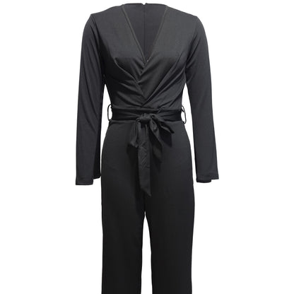 Ladies' Fashionable Slim Fit Sexy V-neck Long Sleeved Slimming Jumpsuit