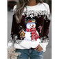 Snowman Printed Panel Loose Sweater – Casual Holiday Knit for Women