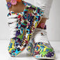 Round-Toe Thick-Sole Lace-Up Sneakers — Women’s Casual Print Shoes