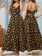 Women’s Floral Backless Maxi Dress – Strappy Dress with Bow & Flowy Skirt