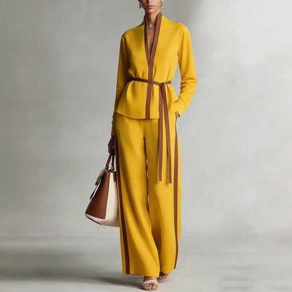Women’s Patchwork Cardigan & Wide Leg Pants Two Piece Set
