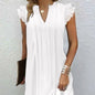Ladies’ Notch V‑Neck Pleated Petal‑Sleeve Maxi Dress