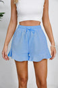 Women's cotton and linen shorts with ruffled edges and drawstring casual pants for women