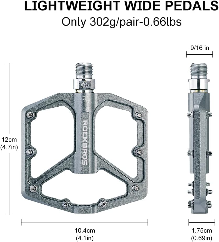 ROCKBROS Bike Pedals Lightweight Aluminum Platform 9/16'' Sealed Bearing