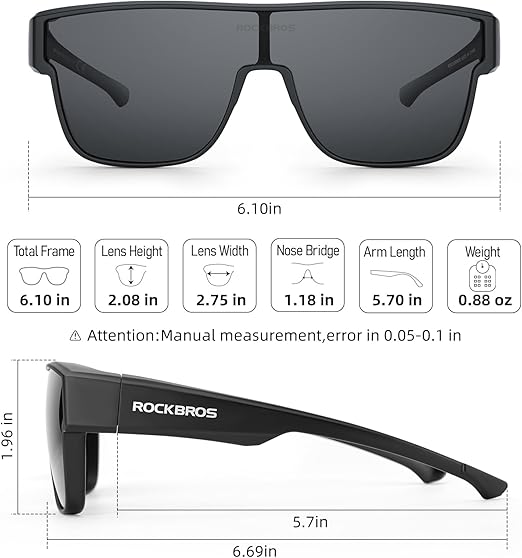ROCKBROS Polarized Fit Over Glasses UV400 Sunglasses Wrap Around for Men Women
