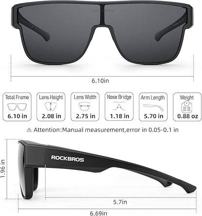 ROCKBROS Polarized Fit Over Glasses UV400 Sunglasses Wrap Around for Men Women