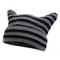 Women’s Hand Knitted Striped Cat Hat – Cute Warm Winter Beanie