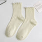 1 pair of ruffled JK socks for women mid-tube spring, autumn and summer solid color Japanese lace pile socks