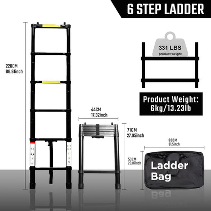 Portable Folding Aluminium Telescopic Ladder Non-Slip Extension Telescoping Ladder with Hooks Roof top tent and roof rack use