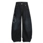 Streetwear High Street Letter Print Slash Denim Trousers Men's Work Pants Washed Vintage Loose Wide Leg Floor-Length Pants