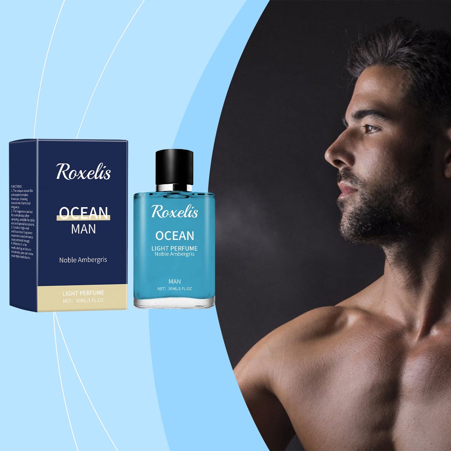 Ambergris Blue Ocean Perfume Men's Charm Atmosphere Permanent Light Fragrance Ocean Blue Notes
