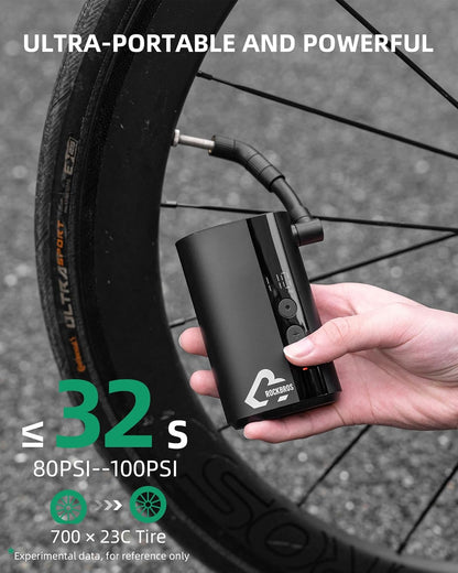 ROCKBROS Mini Bike Tire Pump 150PSI Fast Inflate Auto-Shutoff Digital Gauge