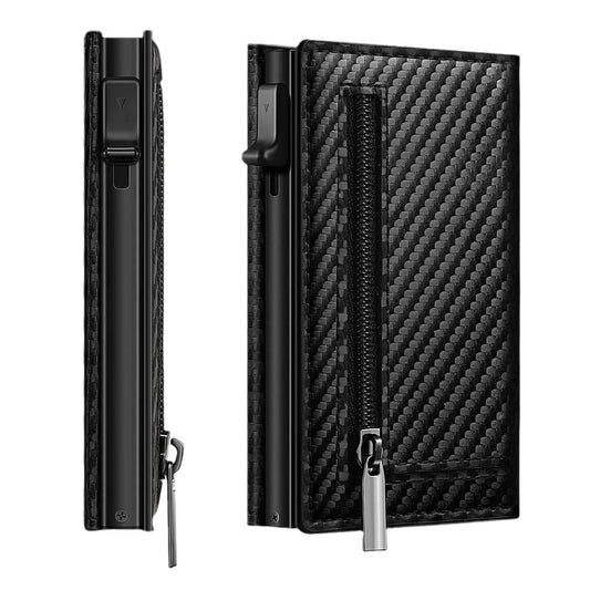 Men's Carbon Fiber Magnetic Card Clip PU Leather RFID Bank Card Bag Large Capacity Card Clip