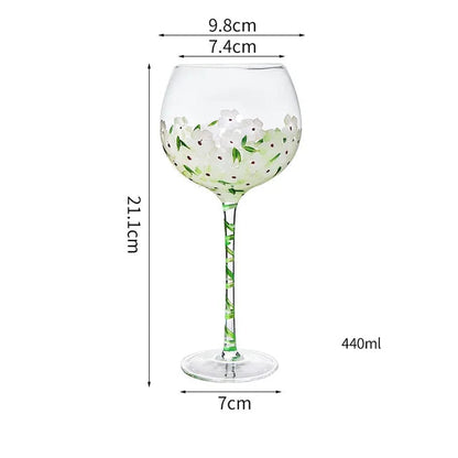 1 Piece Hand Painted Glass Goblet Cup Creative Red Wine Glasses Cup Flower Painted Stemware for Wedding Party Events