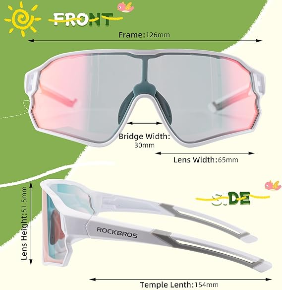 ROCKBROS Kids Photochromic Sports Sunglasses For Kids Ages 8 to 14