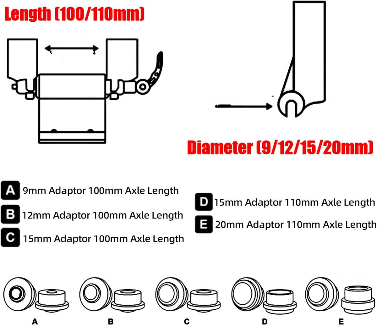 ROCKBROS Suction Cup Bike Rack Adapter 9/12/15/20mm Diameter 100/110mm Axle Length