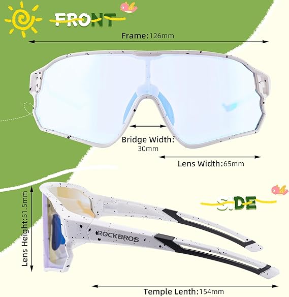 ROCKBROS Kids Photochromic Sports Sunglasses For Kids Ages 8 to 14