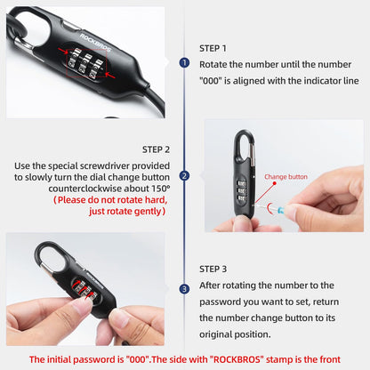 ROCKBROS Bike Lock Cable Combination Bicycle Lock - 6FT Long, Portable, Anti-Theft