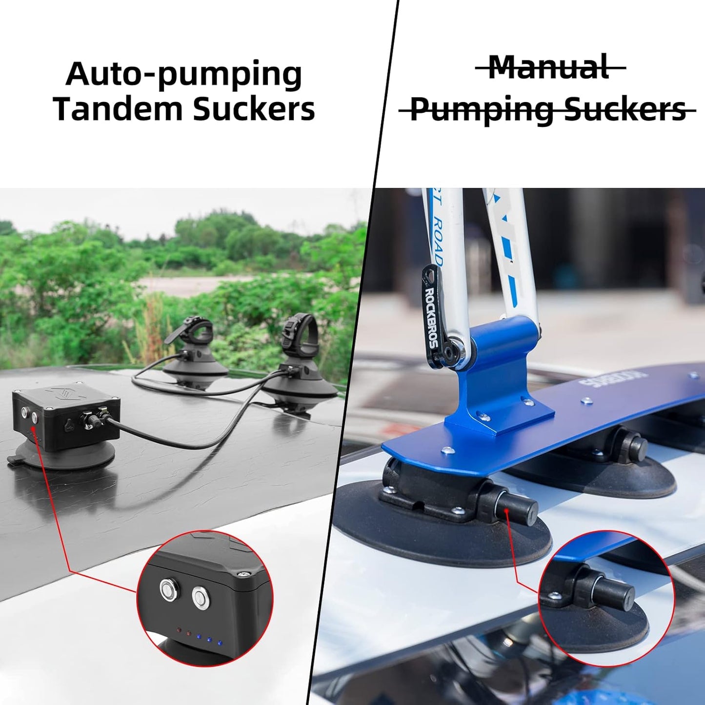 ROCKBROS Electric Suction Cup Bike Rack for Car Roof No Hitch No Paint Damage