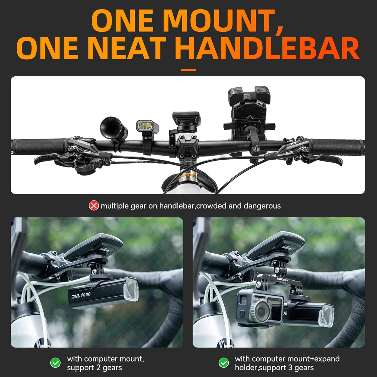 ROCKBROS Out Front Bike Mount Cycling Computer Mount Bike Handlebar 1.25''/ 31.8mm