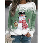 Snowman Printed Panel Loose Sweater – Casual Holiday Knit for Women
