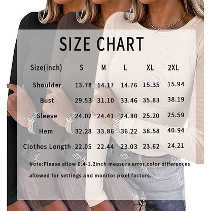 3 Pack Women's Long Sleeve Shirts - Crew Neck Ribbed Tops