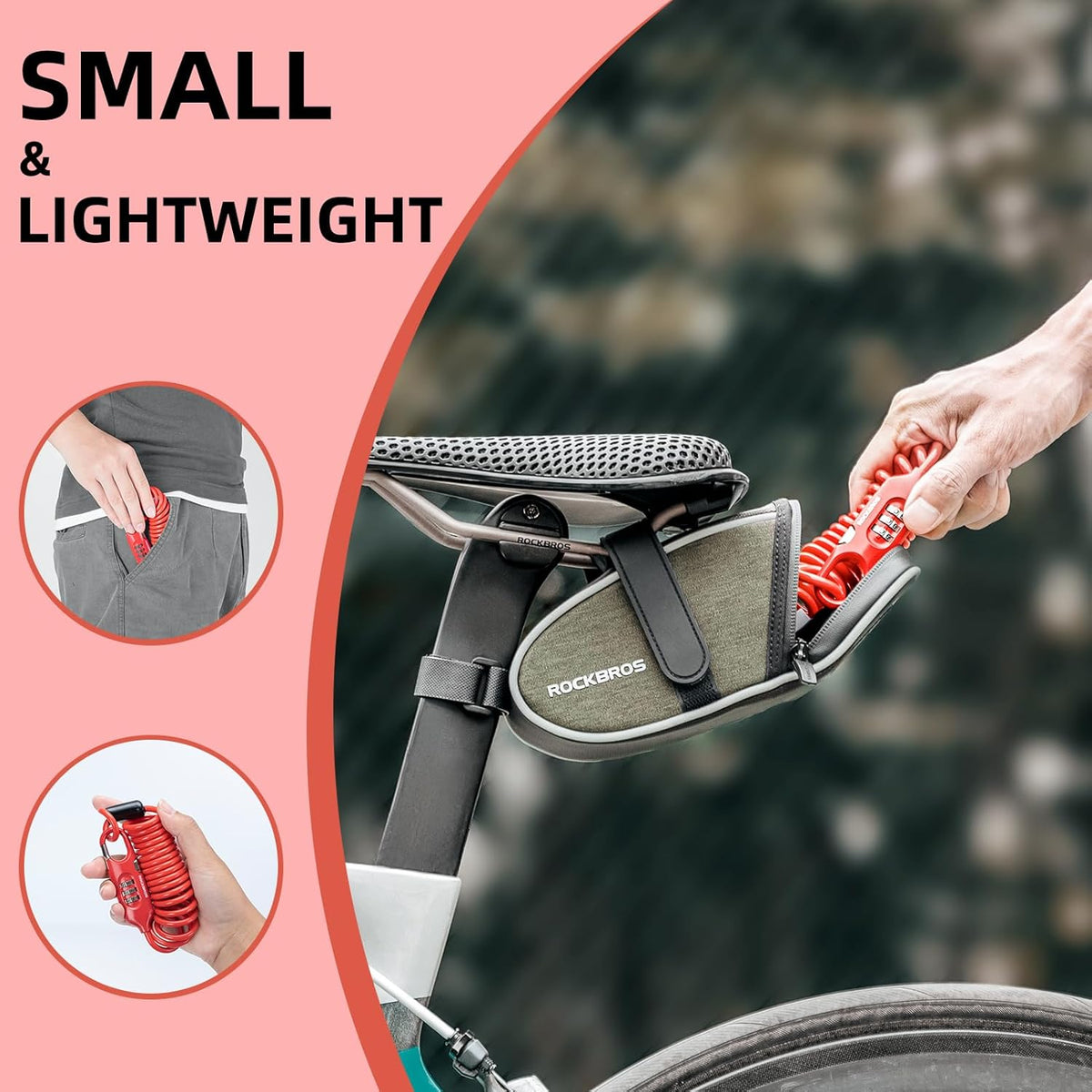 ROCKBROS Bike Lock Cable Combination Bicycle Lock - 6FT Long, Portable, Anti-Theft