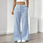 Women's Striped Print Straight Wide Leg Pockets Pants Casual Long Pants
