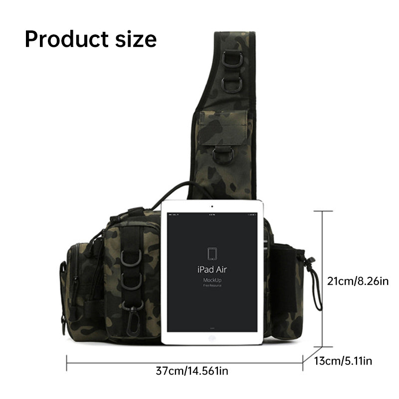 Men's Fishing Backpack: Equipped with bait box, equipment storage bag, pole holder, sling & shoulder bag design.