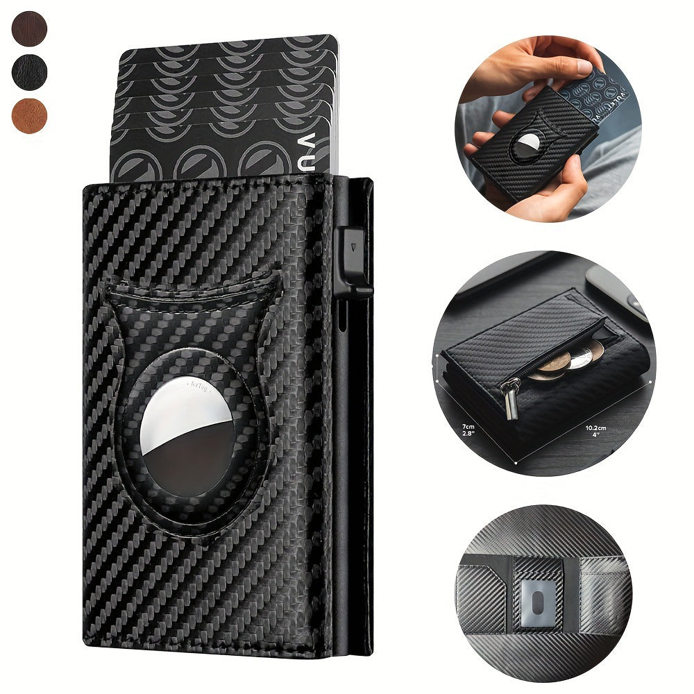 Men's Carbon Fiber Magnetic Card Clip PU Leather RFID Bank Card Bag Large Capacity Card Clip