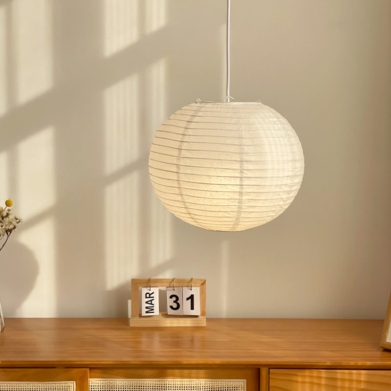 White Japanese style pendant light simple living room round rice paper round LED pendant light